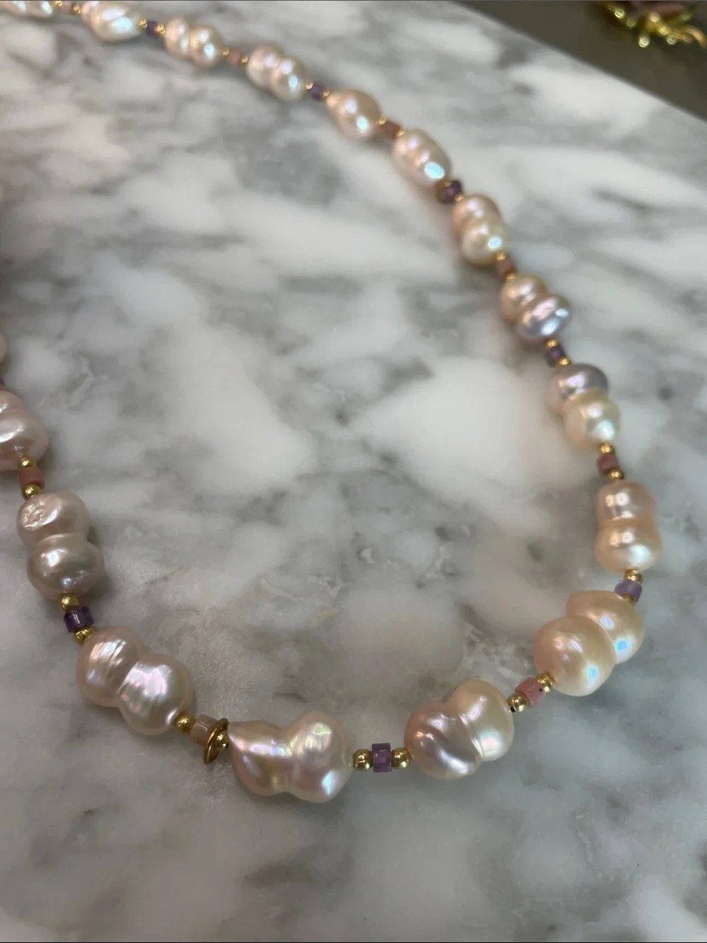Lustrous Baroque Pearl Necklace with Gold Accents 16-18” - Picture 6 of 8